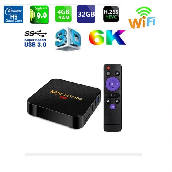 MX10 PRO 6k tv Box android 9,0 поддерживает 2,4g wifi 100m lan 4 ГБ 32 ГБ/64 Гб ALLWINNER H6 vs mx10 Голосовая клавиатура опционально - Цвет: 4G 32G