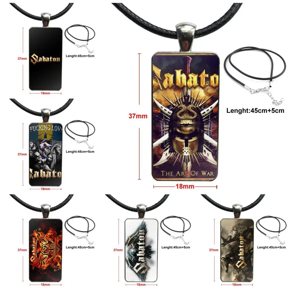 

Sabaton Necklace With Stainless Steel Plated Glass Cabochon Choker Long Pendant Rectangle Necklace For Women Kids Gift