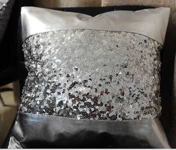 

Luxury PU&sequin patchwork cushion cover sofa car bedding ornament silver/black/red/yellow/purple wholesale