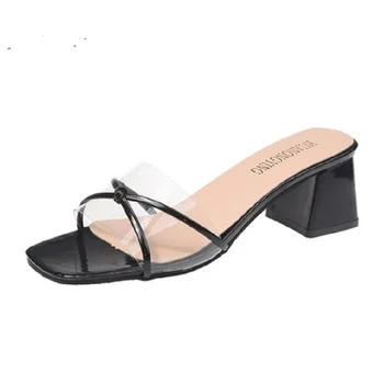 

Shoes women 2019 new fashion wild transparent shoes thick with buckles wear high heels