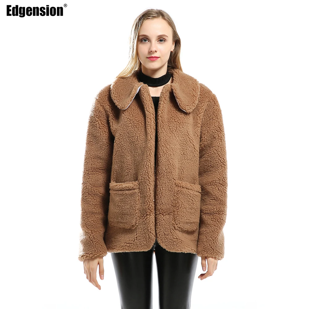 Edgension Women's Thick Warm Lamb Wool Coat Jacket Oversized Long ...