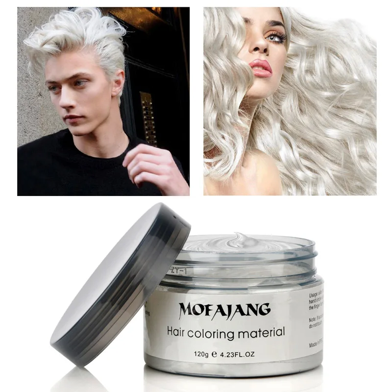 MOFAJIANG для укладки волос, временная одноразовая окрашивание для волос, грязевой крем, мгновенная моющаяся краска для волос, воск - Цвет: White