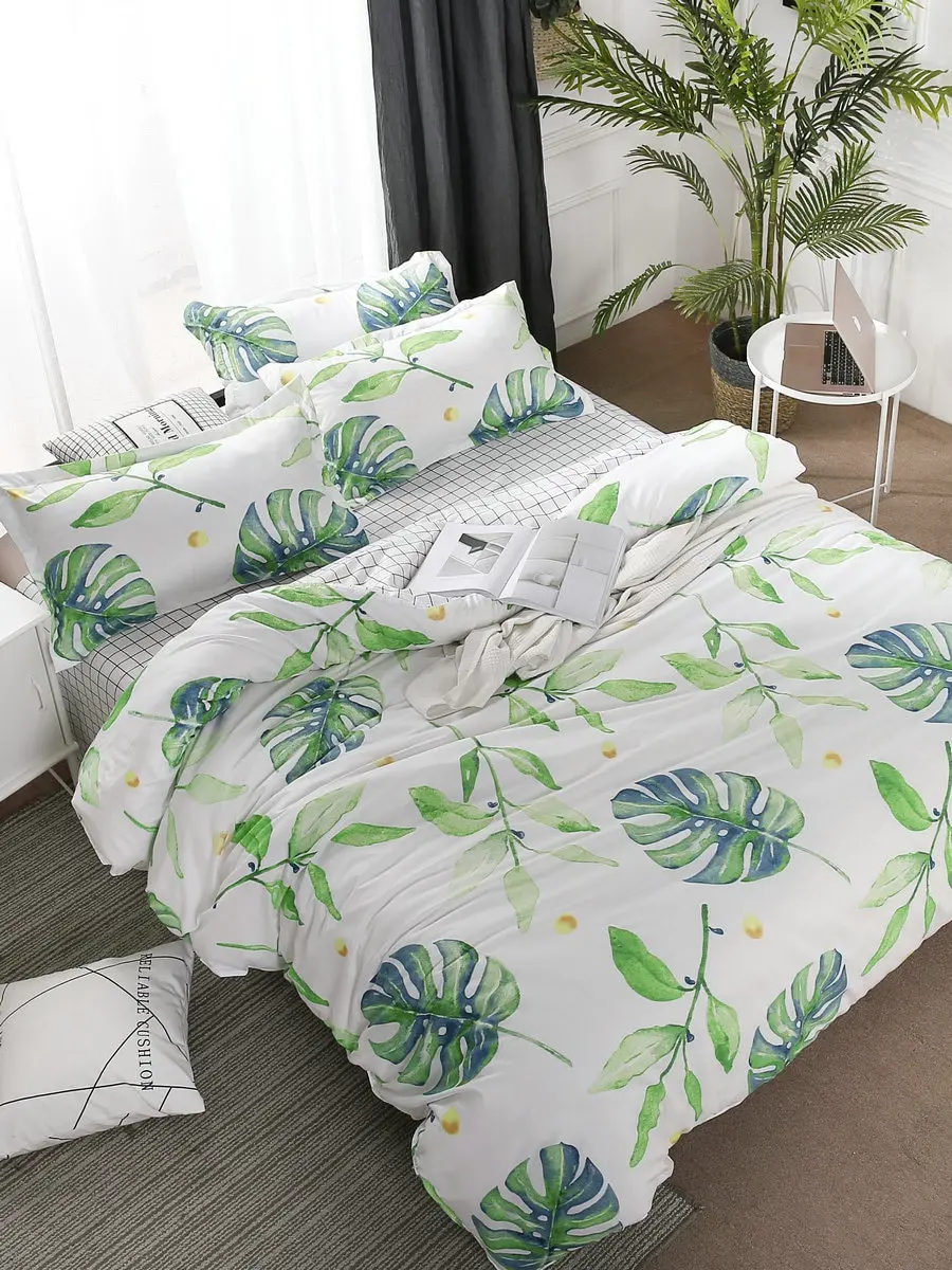 

3/4Pcs Bed Sheet Set Color Block Comfortable Creative Design Bedding Set