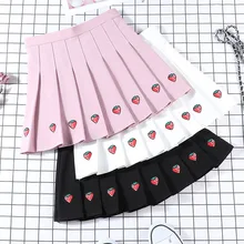 Women Pleat Skirt Harajuku Preppy Style Strawberry Print Skirts Mini Cute Japanese School Uniforms Ladies Jupe Kawaii Skirt