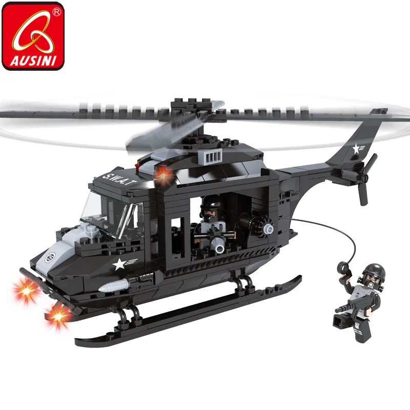 

AUSINI SWAT Police Building Blocks Figures Toys For Children Helicopter Military Model Constructor City Designer Kids Playthings