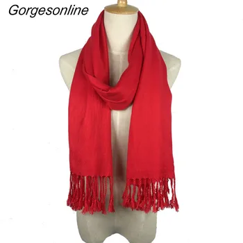 

Very popular polyester soft Chinese Red scarf with tassels