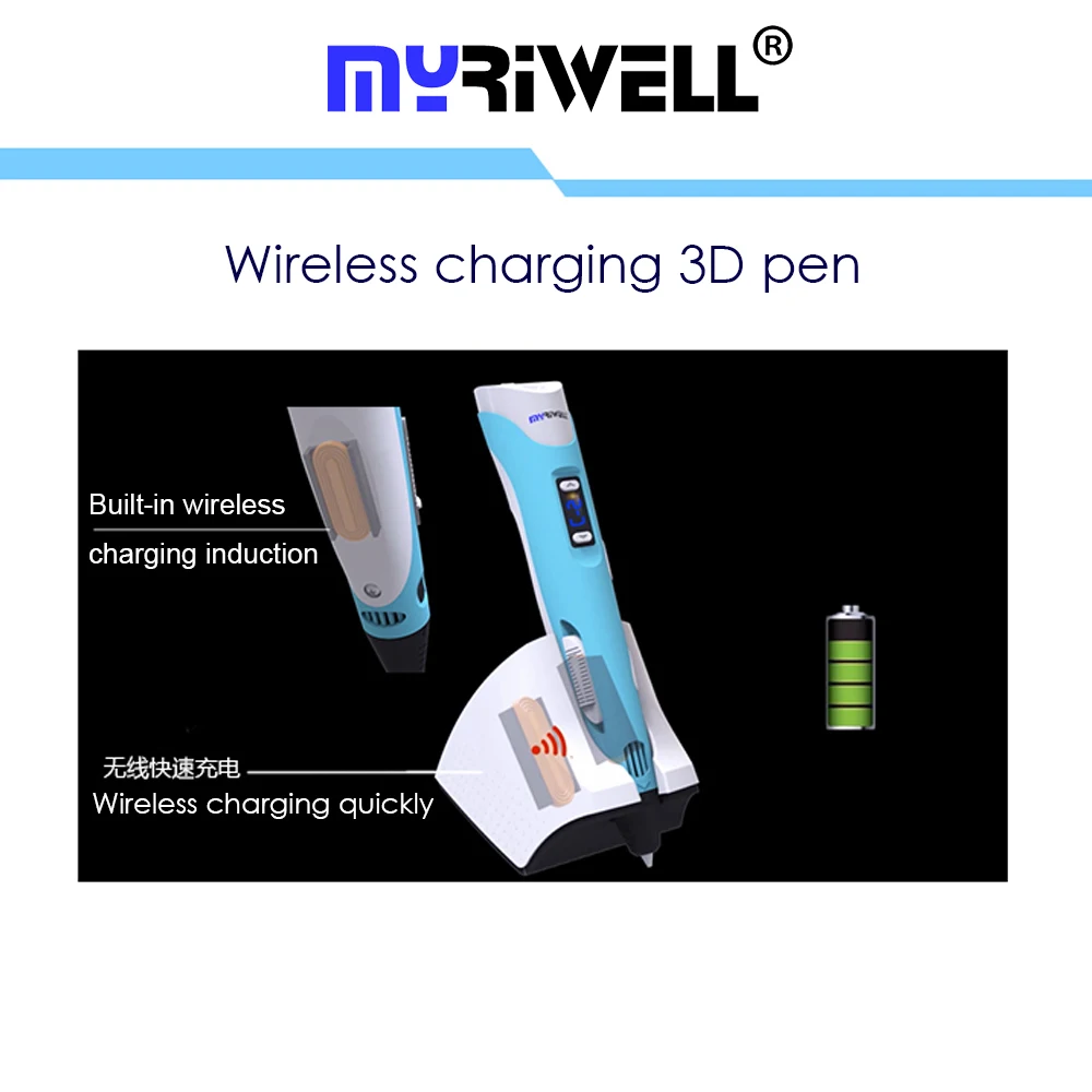 Myriwell 3D ручки 4 + 100 м PLA нити поколения 3 7 в 1500 мАч Беспроводная зарядка DIY 3d принтер
