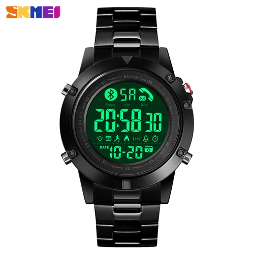 SKMEI Smart Bluetooth Men's Watch Pedometer Calorie Fitness Clock Digital Heart Rate Sleep Wristwatch Monitor reloj inteligente - Цвет: Black