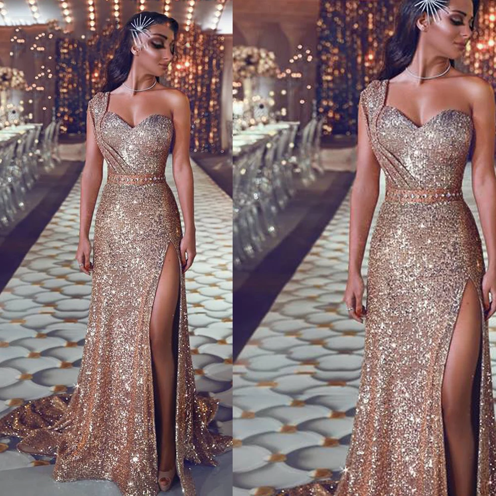 0201-SuperKimJo sparkly gold sequins prom dresses one shoulder prom dress bling bling long sexy long evening dresses gowns