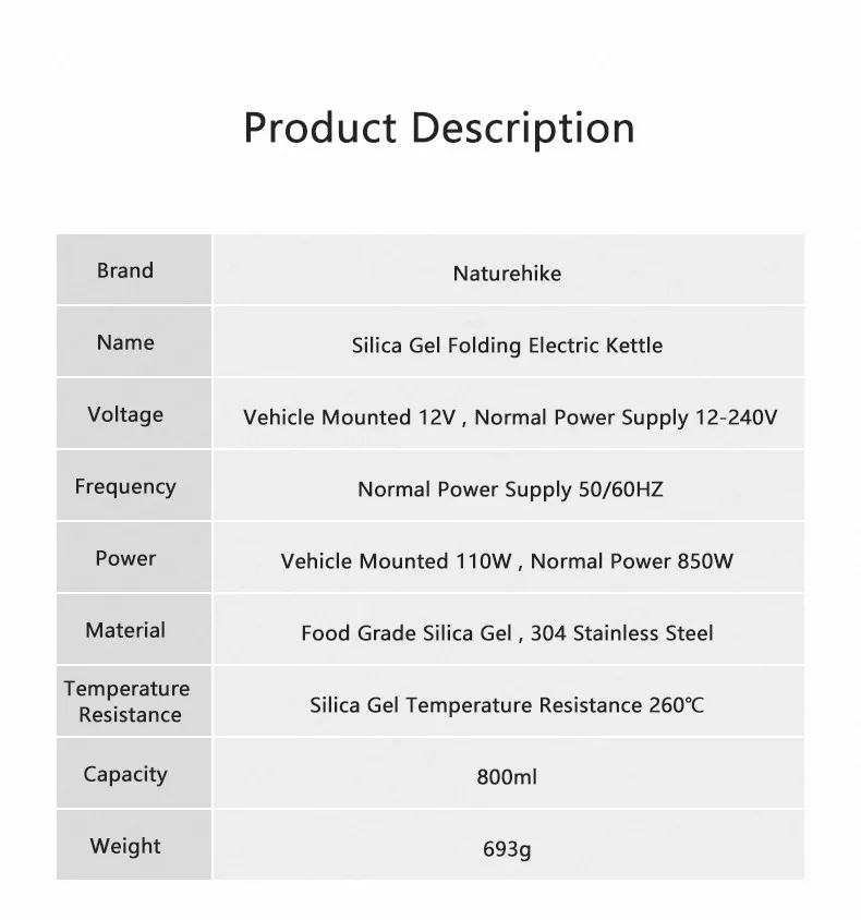 Naturehike Автомобильный Электрический чайник 800 мл походная посуда портативный складной Теплоизоляционный чайник для воды для путешествий, кемпинга, офиса