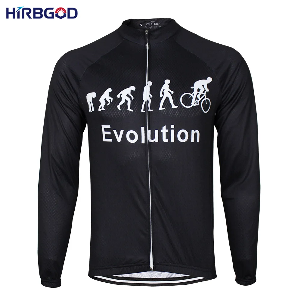 

HIRBGOD Men's Evolution Black Cycling Jersey Long Sleeve Outdoor Sport Mountain Autumn Bike Wear Clothing with 3 Rear Pockets