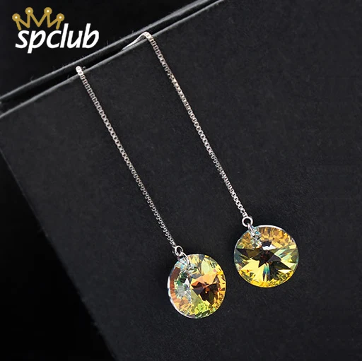 

New Fashion Round Drop Earrings Brief Personality Tassel Long Design Sparkling Crystals From Swarovski Earing Female Earrings