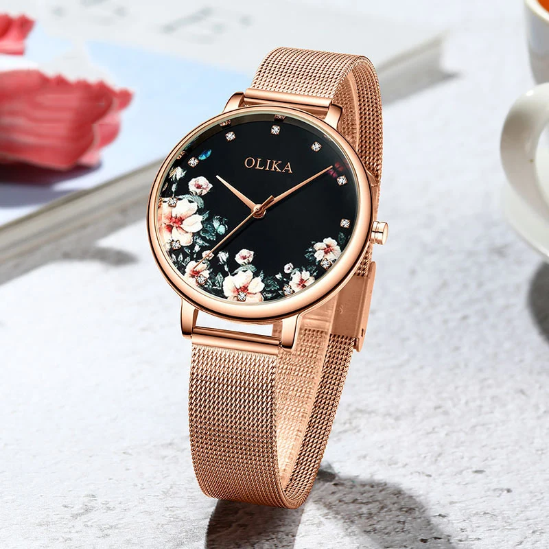 

Relogio Feminino Diamond Watches For Women Mesh Steel Ladies Wrist Watch Luxury Band Flower Dial Quartz Clock Montre Femme 2019