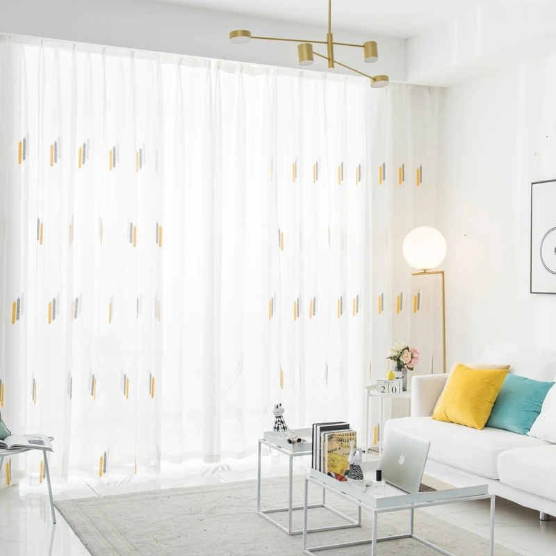 

American Rural Pastoral Style Ear of Wheat embroidered Tulle screening balcony partition customized processing curtain
