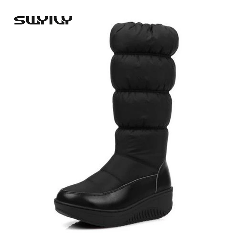 For -30 Degree New 2017 Women Fashion Mid-Calf Casual Boots Winter Down Snow Boots Popular Round Toe 5cm Heel Warm Shoes