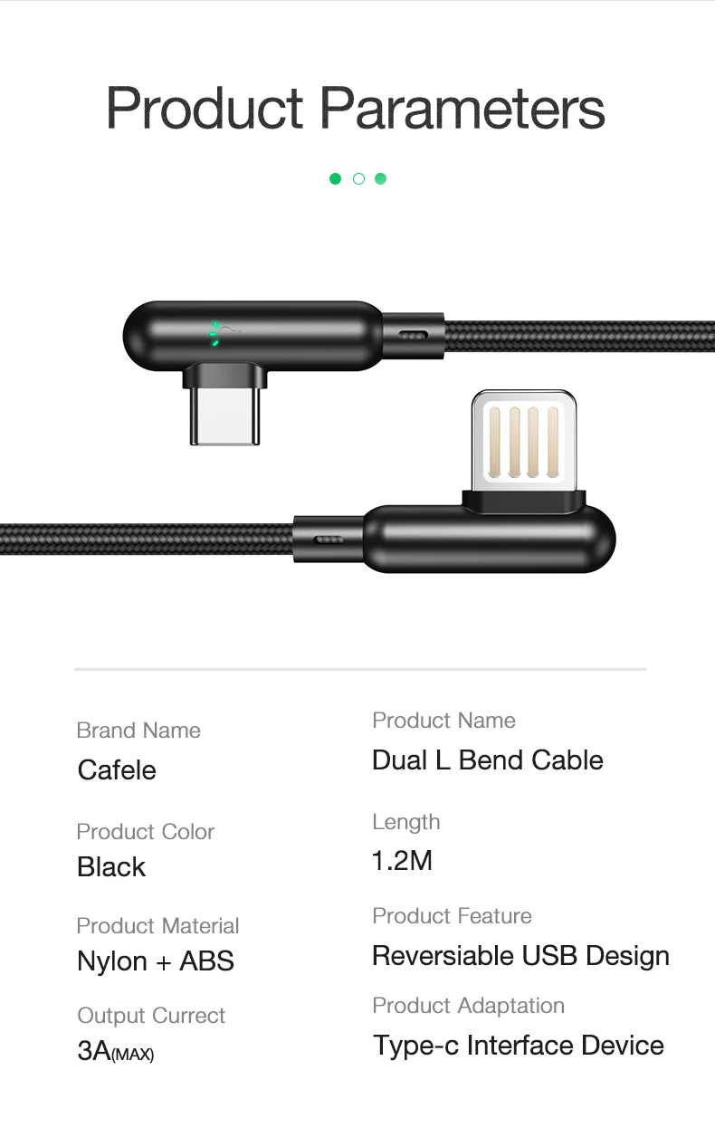 CAFELE 3A usb type C кабель для xiaomi redmi k20 samsung 90 градусов USB C кабель для мобильного телефона Быстрая зарядка c кабель для передачи данных