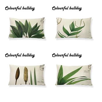 

4 Piece Set Tropical Plants Linen Cushion Covers 30*50 cm Green Leaf Printing Home Chair Sofa Waist Decorative Throw Pillowcase