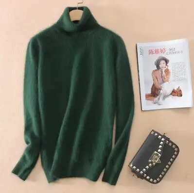 Топ Модный настоящий мягкий натуральный норковый кашемировый свитер женский теплый осенне-зимний пуловер с высоким воротом SR220 - Цвет: mogreen