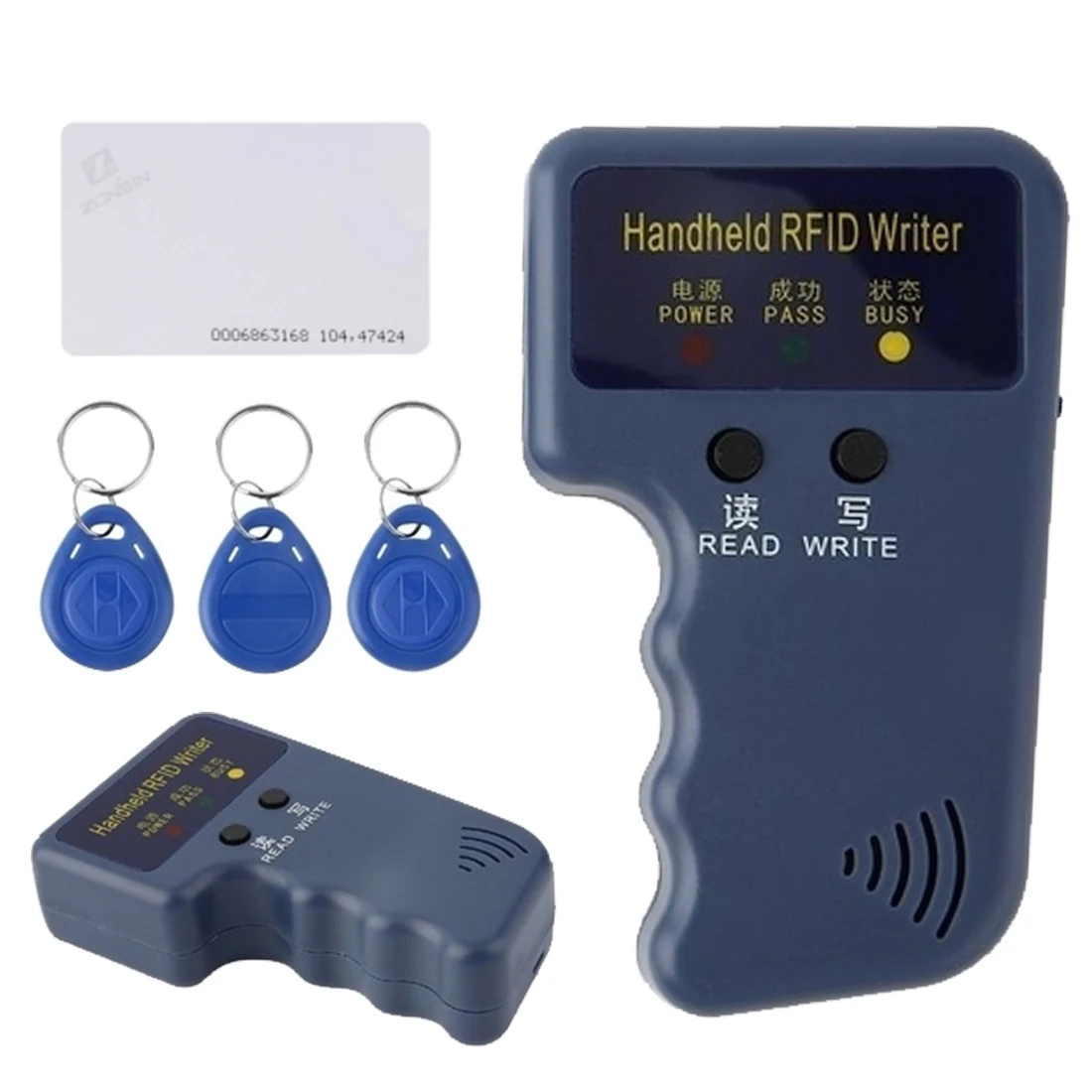 

ID Keyfobs Tags Card Handheld 125KHz RFID Duplicator Copier Writer Programmer Reader + Keys + CardsRewritable