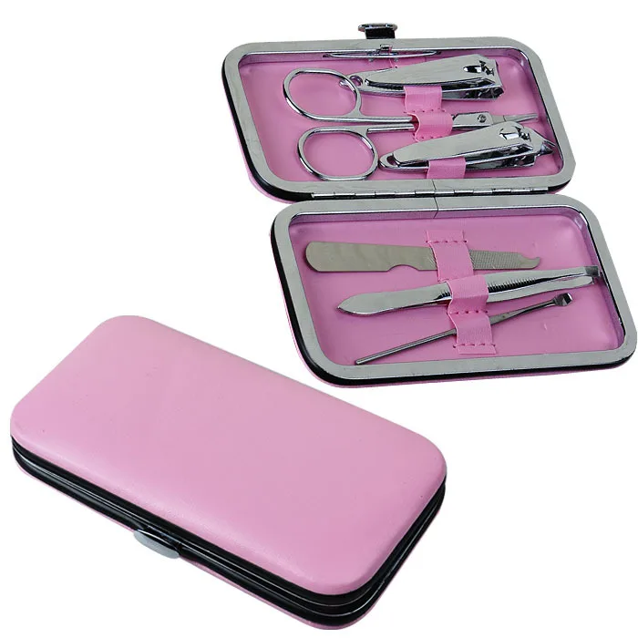 Pink Case+1 set 6pcs Nail Clipper Kit Nail Care Set Pedicure Scissor