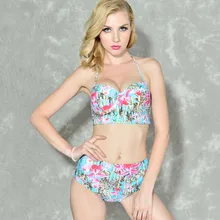 Новинка, Цветочный комплект бикини с высокой талией, пуш-ап, купальный костюм, плюс размер, купальник с бретелькой, бикини, купальный костюм, XXL, танкини, боди