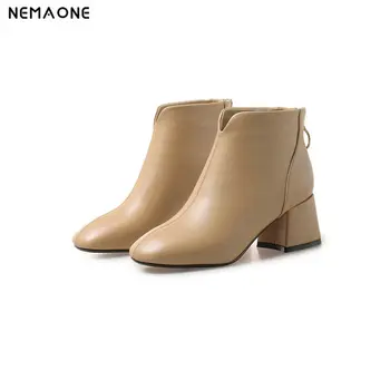 

NEMAONE Women high Heels Ankle Boots square toe dress shoes woman autumn winter boots for office ladies Black large size 43