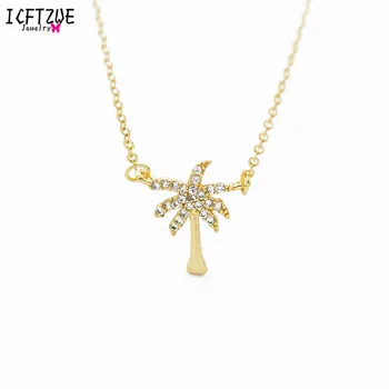 

ICFTZWE Stainless Steel Chain Tropical Palm Tree Pendant Necklace For Women BFF Wedding Jewelry Colar Womens Statement Necklace