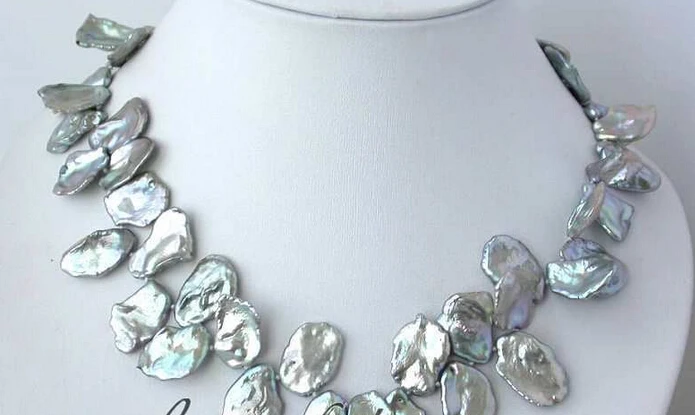

Miss charm Jew1825 big 18" 20mm baroque gray keshi reborn pearl necklace