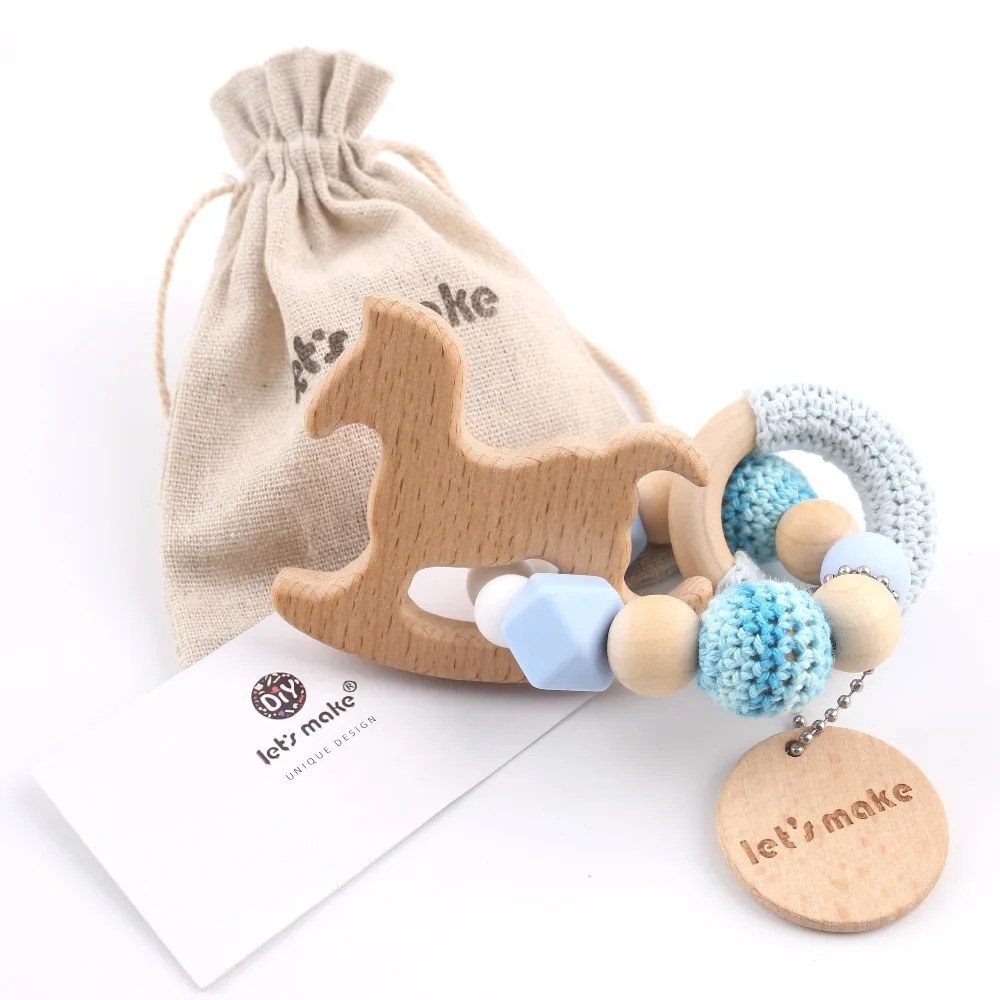 

Let's make 1PC Food Grade Silicone Teething Sensory Activity Teether Rattle Toy Beech Wood Animals Teethers Charms Baby Teether