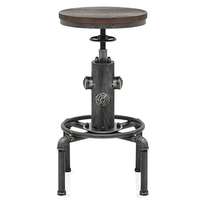 Topower Bar Chairs Antique vintage Industrial Solid Wood Water Pipe Cafe Coffe Industrial Adjustable Seat Bar Stool Modern Home