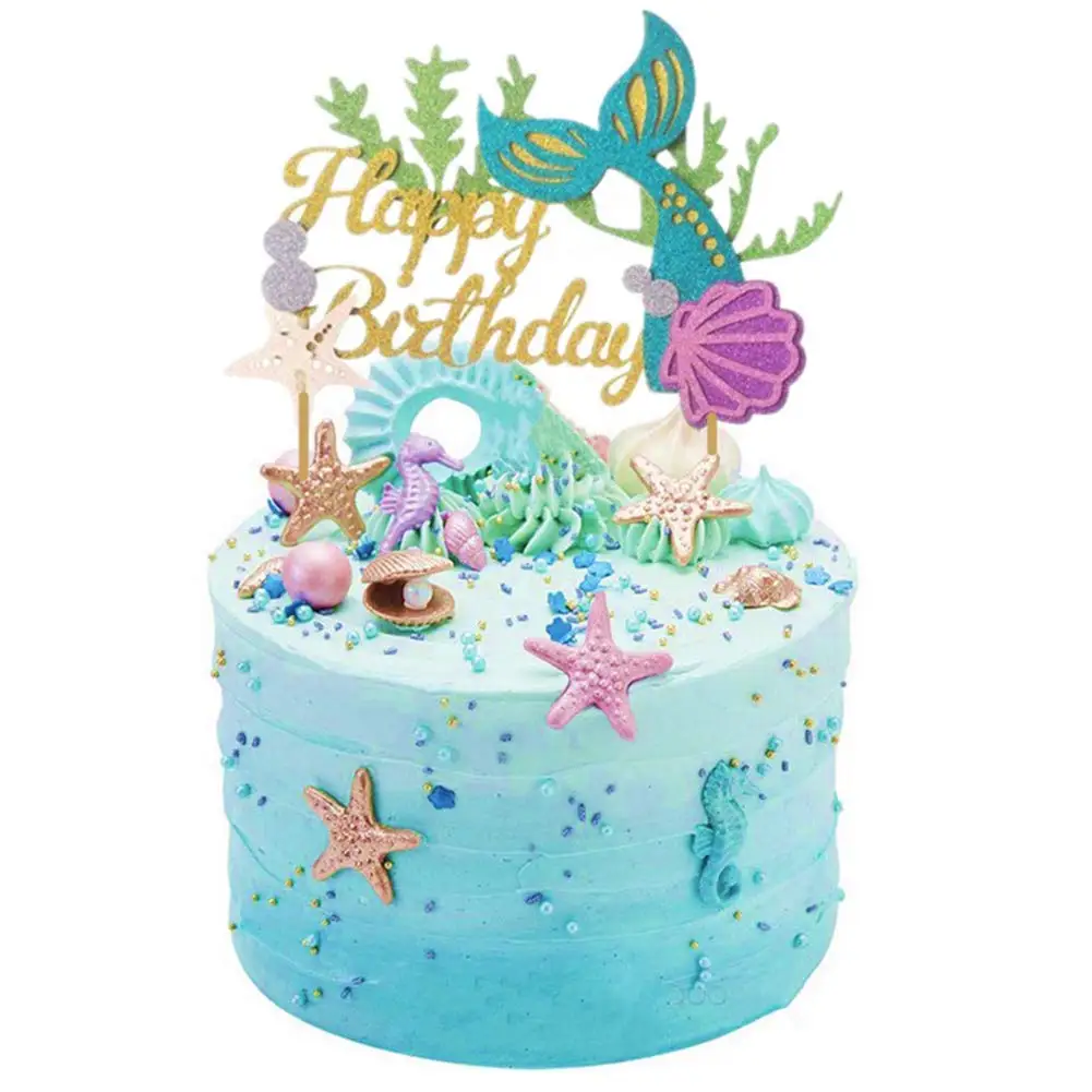 

METABLE 1PCS Glitter Mermaid Cake Topper Happy Birthday Cake Picks Mermaid Cake Decoration for Mermaid Birthday Party Supplies