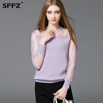 

SFFZ 2019 New Women Sweater Wool Casual Transparent Lace Long Sleeve Women's Sweaters Pullovers Fashion Lady Pullover Clothes
