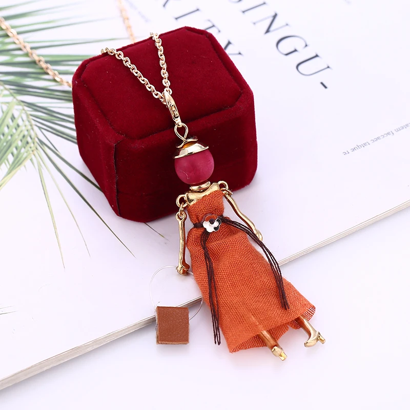 L & H новинка 2019 модное Кукольное ожерелье для женщин оранжевое платье подвески из