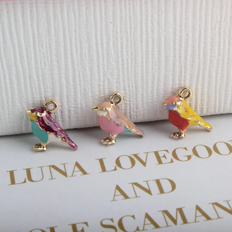 

10PCS DIY Jewelry Accessories Gold Color Enamel 3D Little Sparrow Colorful Bird Charm Fit Bracelets Women Beads & Jewelry Making