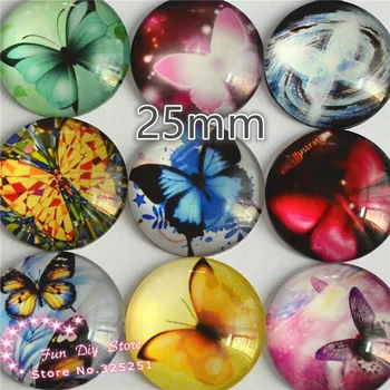

Glass Cabochon flatback round butterfly Glass photo Dome 12pcs/lot 25mm jewelry finding DIY accessories