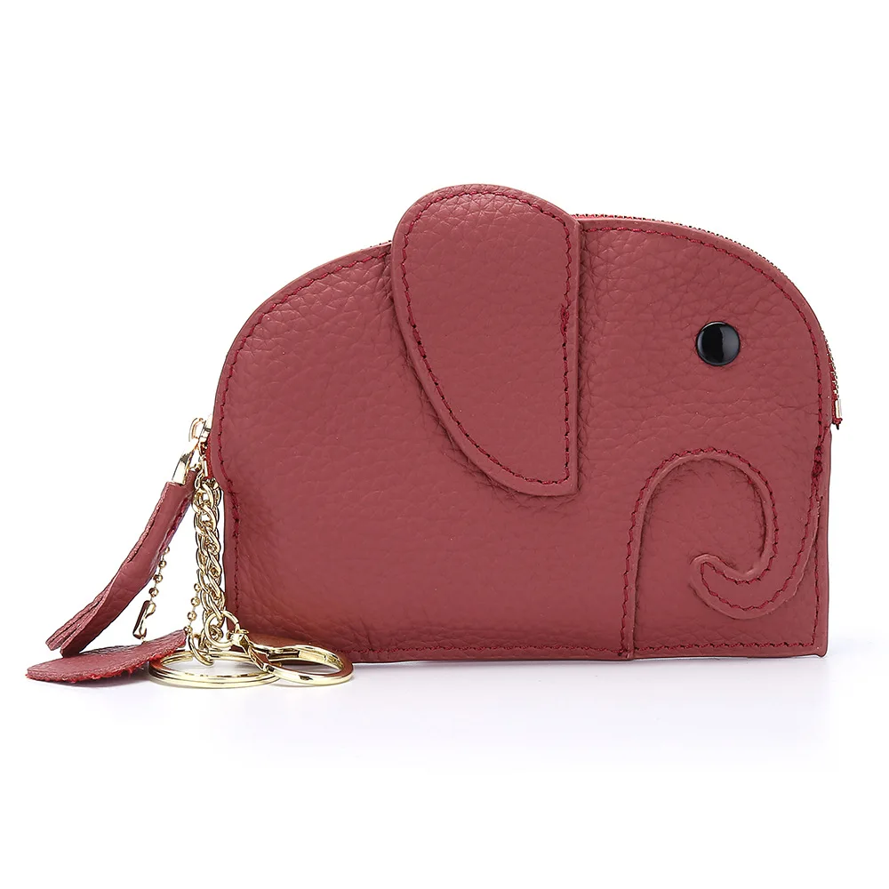 Genuine Leather Women Wallet Ins Creative Small Elephant Female Short Small Slim Wallets Cute Coin Purse Mini Zipper Pocket - Цвет: Red