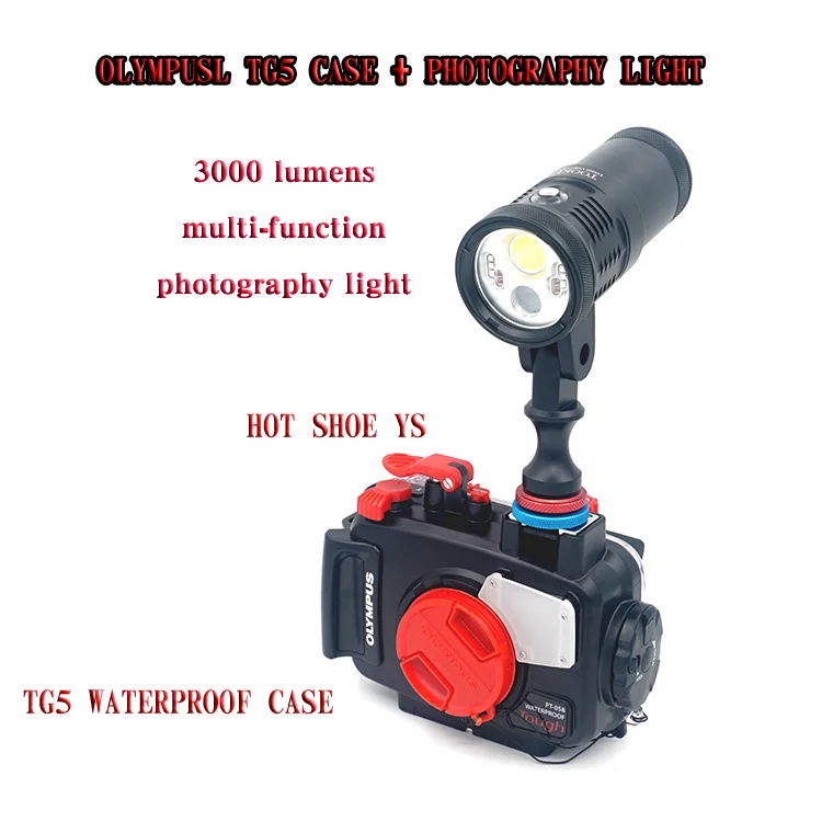 Подводный Водонепроницаемый Корпус Камера чехол для цифровой камеры Olympus TG-5 PT-058+ фонарь для дайвинга Fashlight D3000+ 360 градусов Поворотная YS крепление