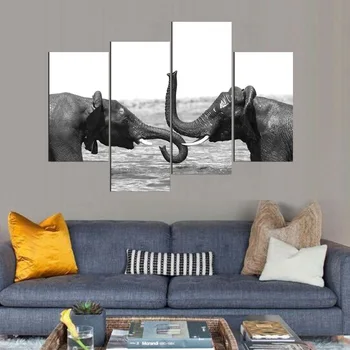 

4 Piece (No Frame) Oil Painting High Quality Canvas Art Family Decor Tableau Print Elephant Wall Art Picture Hot Sell Gift