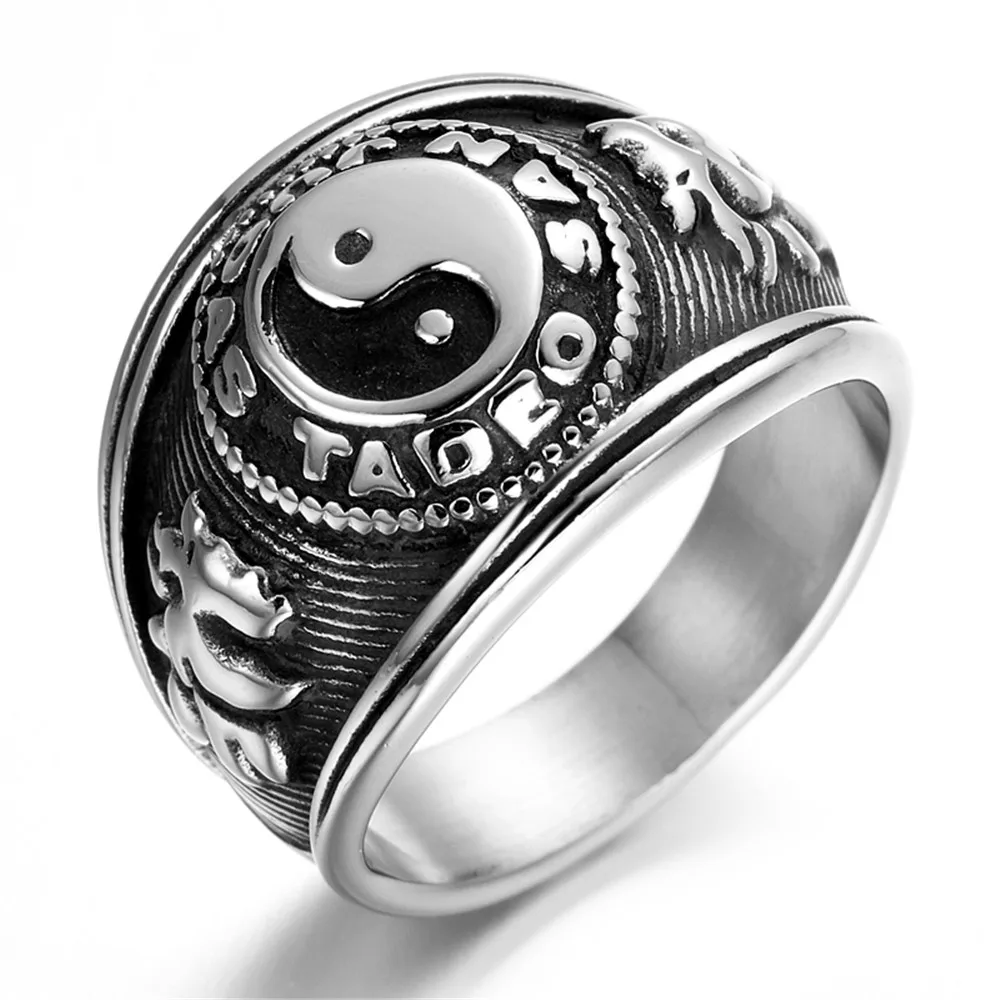 

Stainless Steel Tai Ji Chinese Style Ying Yang Mens Ring KR0670