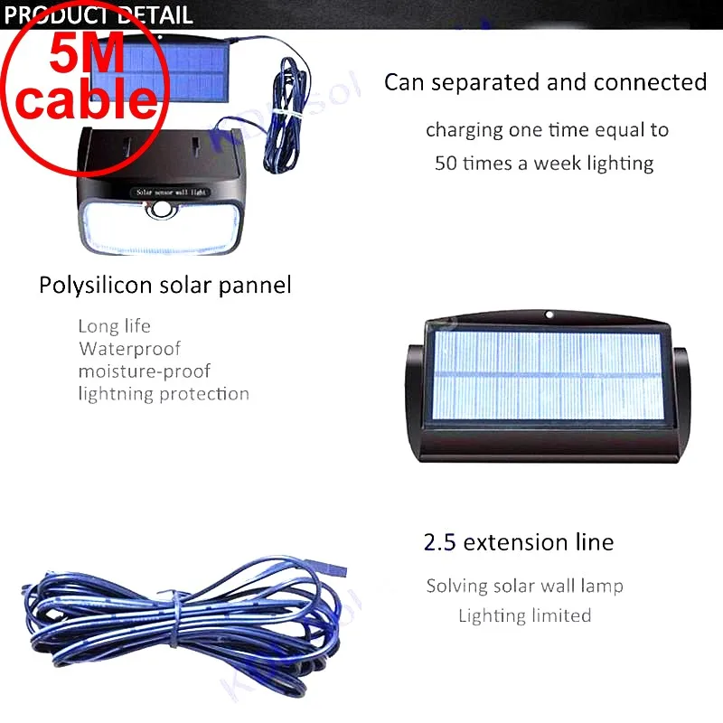 48 Светодиодный 900lm солнечный свет в помещении PIR motion радар умный светодиодный солнечные фонари для сада Моти до 5 м кабель Уличный настенный светильник Открытый свет для