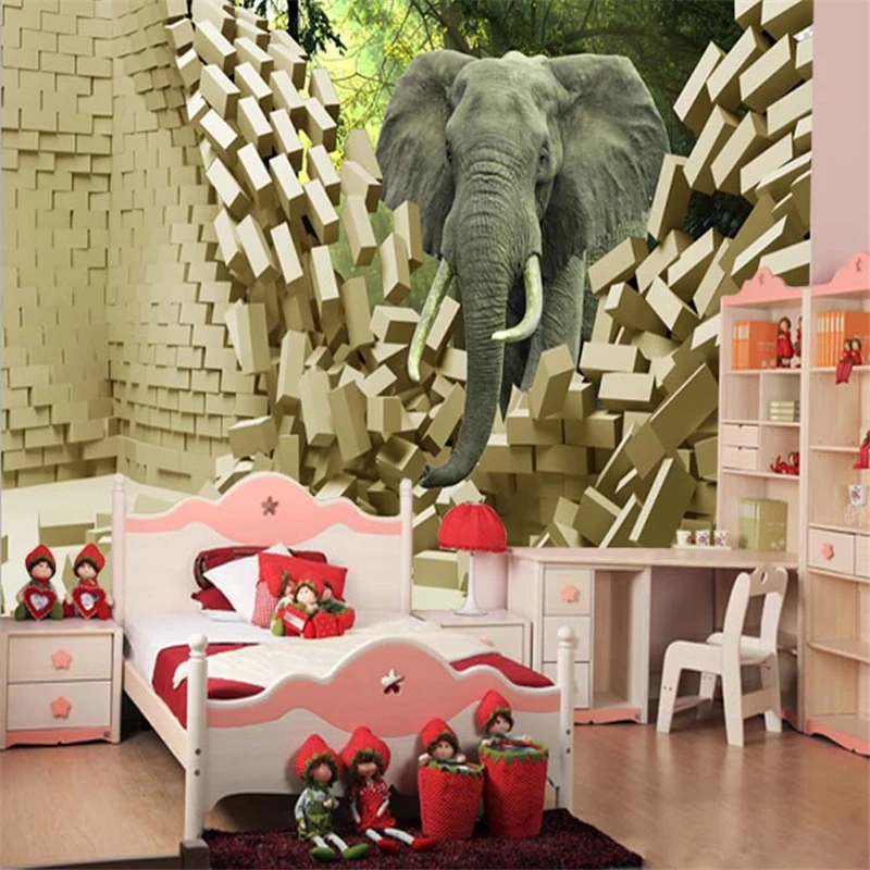 

beibehang Custom wallpaper 3D stereo elephant large murals cartoon children's theme room background wallpaper papel de parede