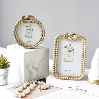 

Rustic Picture Frame String Design Decor Gold Frames Photo for Wedding Gift, Birthday Gift Table Top Display, 4 by 6-Inch