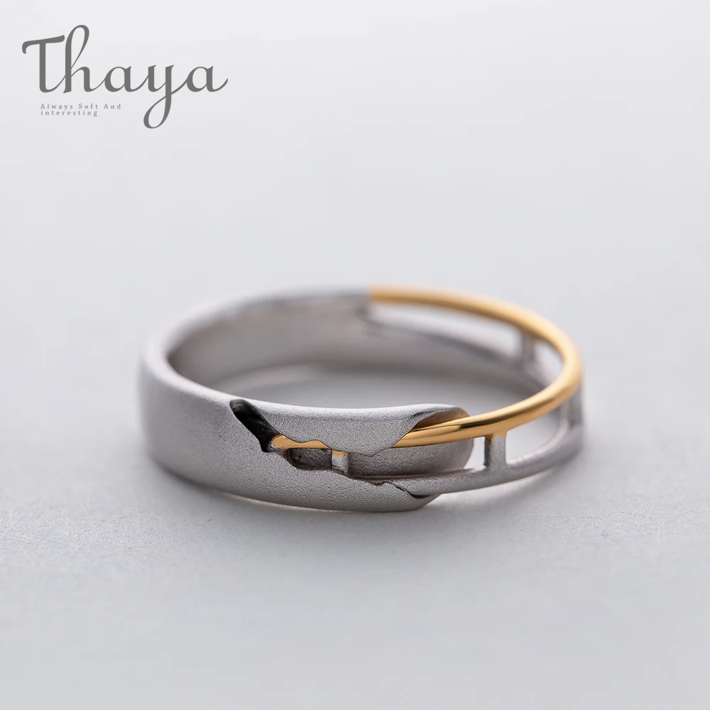Thaya Train Rail дизайн лунный камень любовник кольца золото и полые 925 Серебро Элегантные ювелирные изделия для женщин драгоценный камень сладкий подарок - Цвет камня: rail ring-male