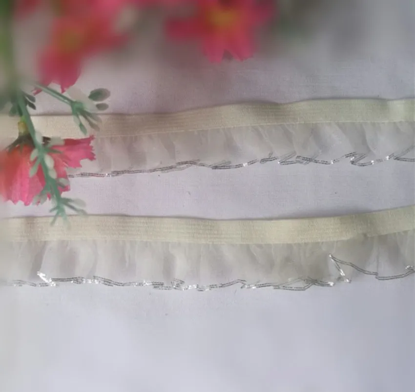 Wholesale lot Silver edge Elastic stretch lace trim DIY sewing binding