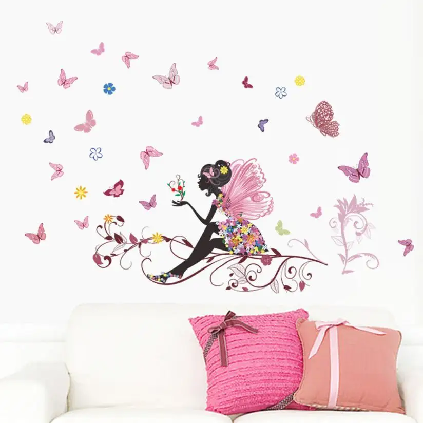 

sticker wall stickers on the wall New butterflies Flower Fairy stickers Bedroom Living Room Walls