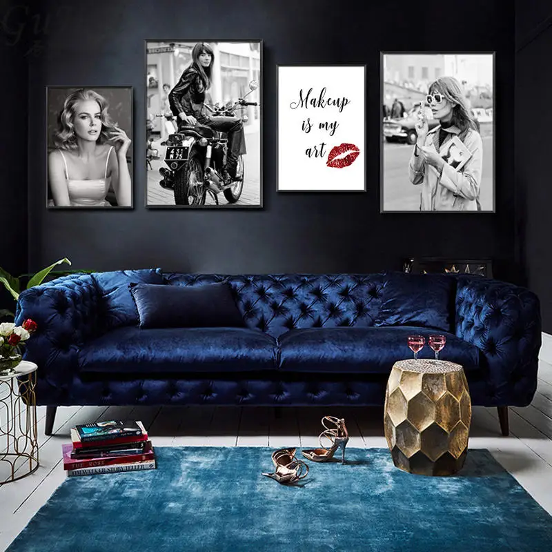 

Black and White Modern Fashion Beauty Canvas Painting Model Women Ballet Music Score Lips Wall Pictures Room Decor Art Posters