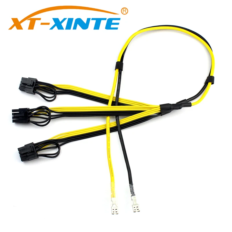 XT-XINTE Power Supply Cable Card 1 to 3 6Pin + 2pin Adapter Cable Cord with Jacket Main Line 12AWG+18AWG Sub Line for Mining BTC