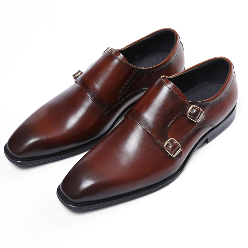 

Double Monk Shoes Black / Deep Brown Pointed Toe Prom Shoes Boys Dress Shoes Genuine Leather Wedding Shoes Male Business Shoes