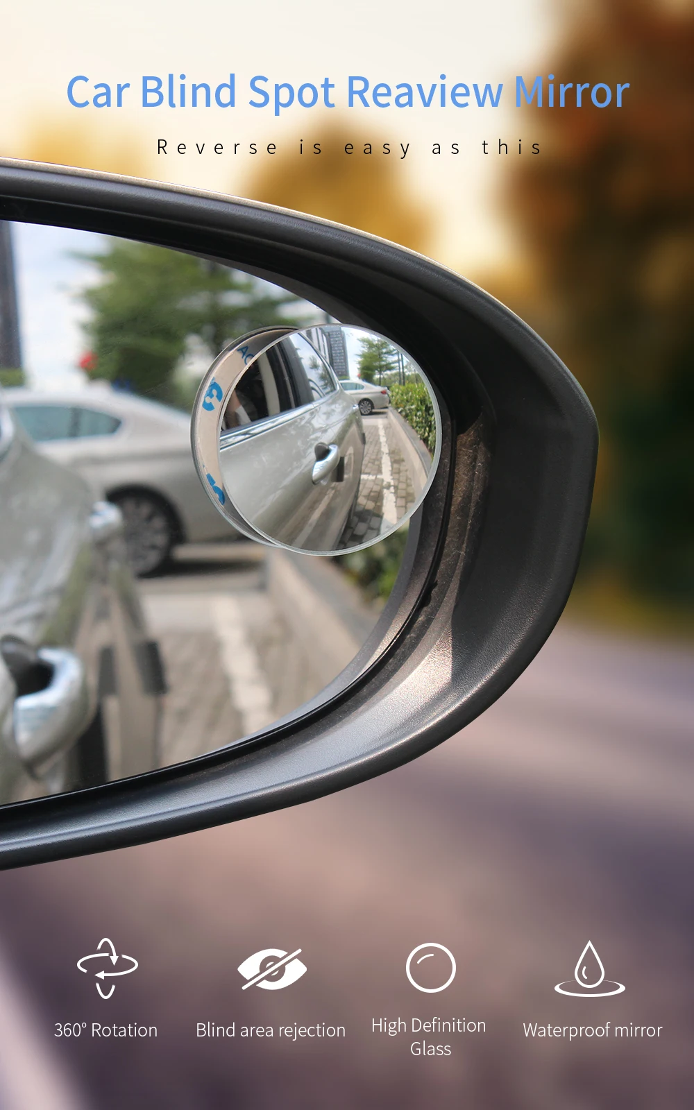 Essager, 2 шт., автомобильный держатель, HD зеркало заднего вида для автомобиля, авто зеркало заднего вида, 360 градусов, широкий угол, слепое пятно, без оправы, зеркало