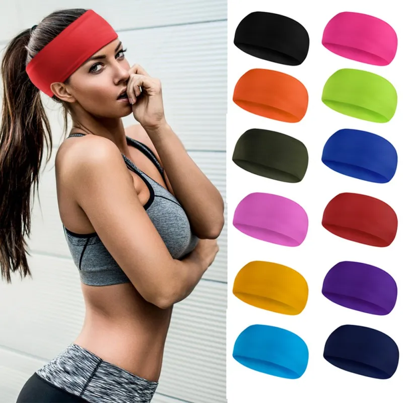 

Yoga Sweat band Women Men Quick Dry Breathable Elastic Headband Solid Color Running Fitness Sports band